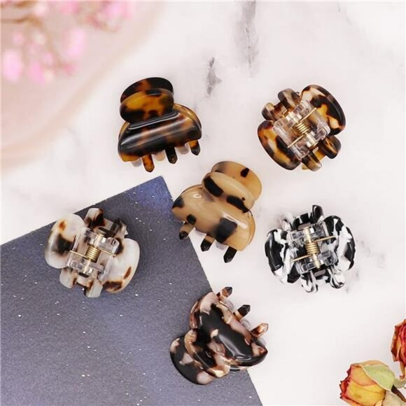 Mini Hair Claw Clips Tortoise Shell Small Jaw Clips Thick Thin Hair 6 Pack Set - Picture 5 of 8